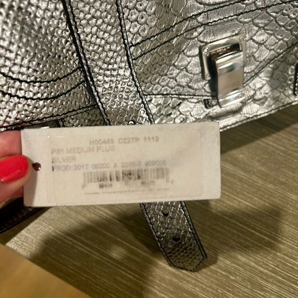 Proenza Shouler Embossed Python Silver PS1 Medium Plus Satchel/Crossbody Handbag - Picture 7 of 15